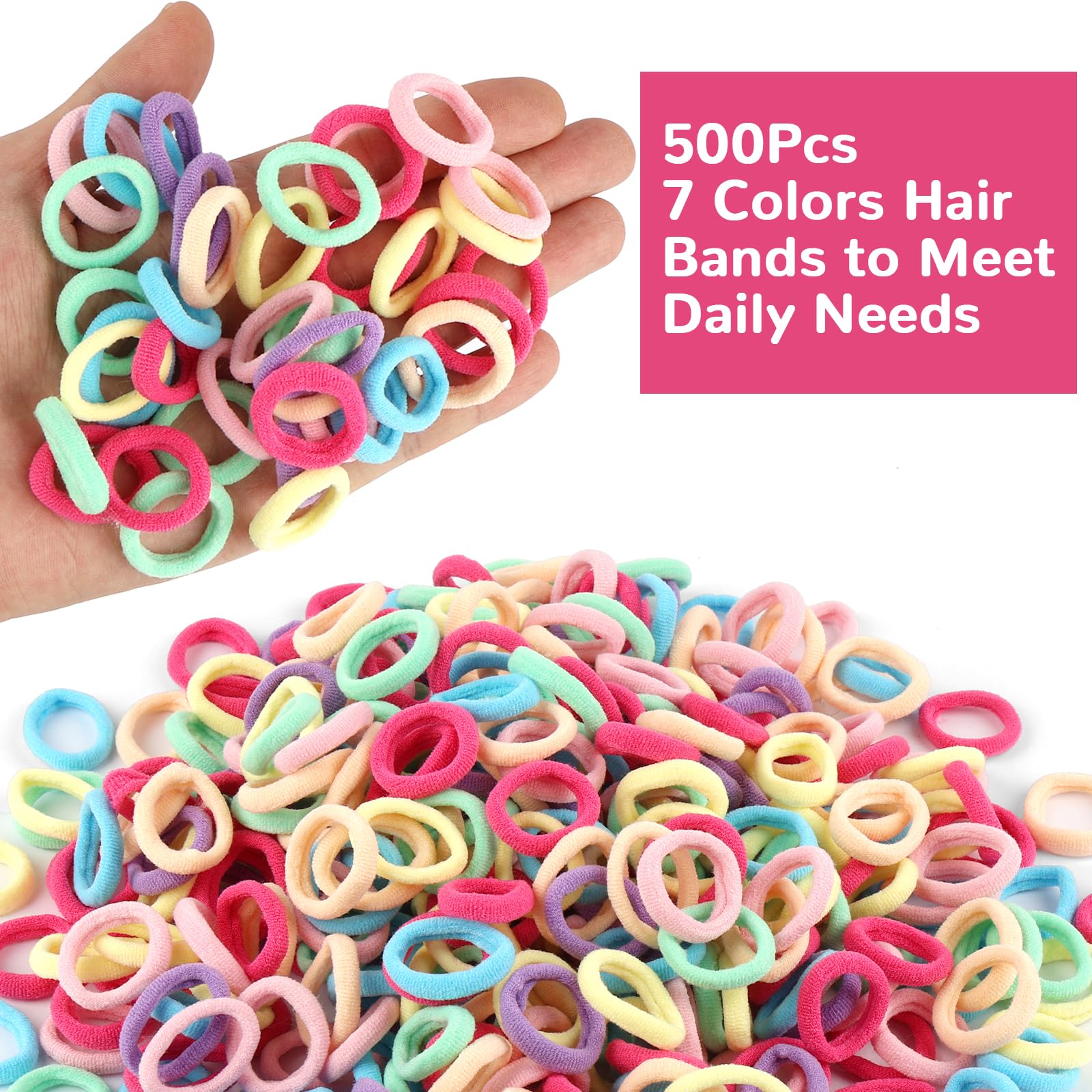 Okxiri no-damage seamless hair elastic closeup highlights smooth construction for toddler hair.
