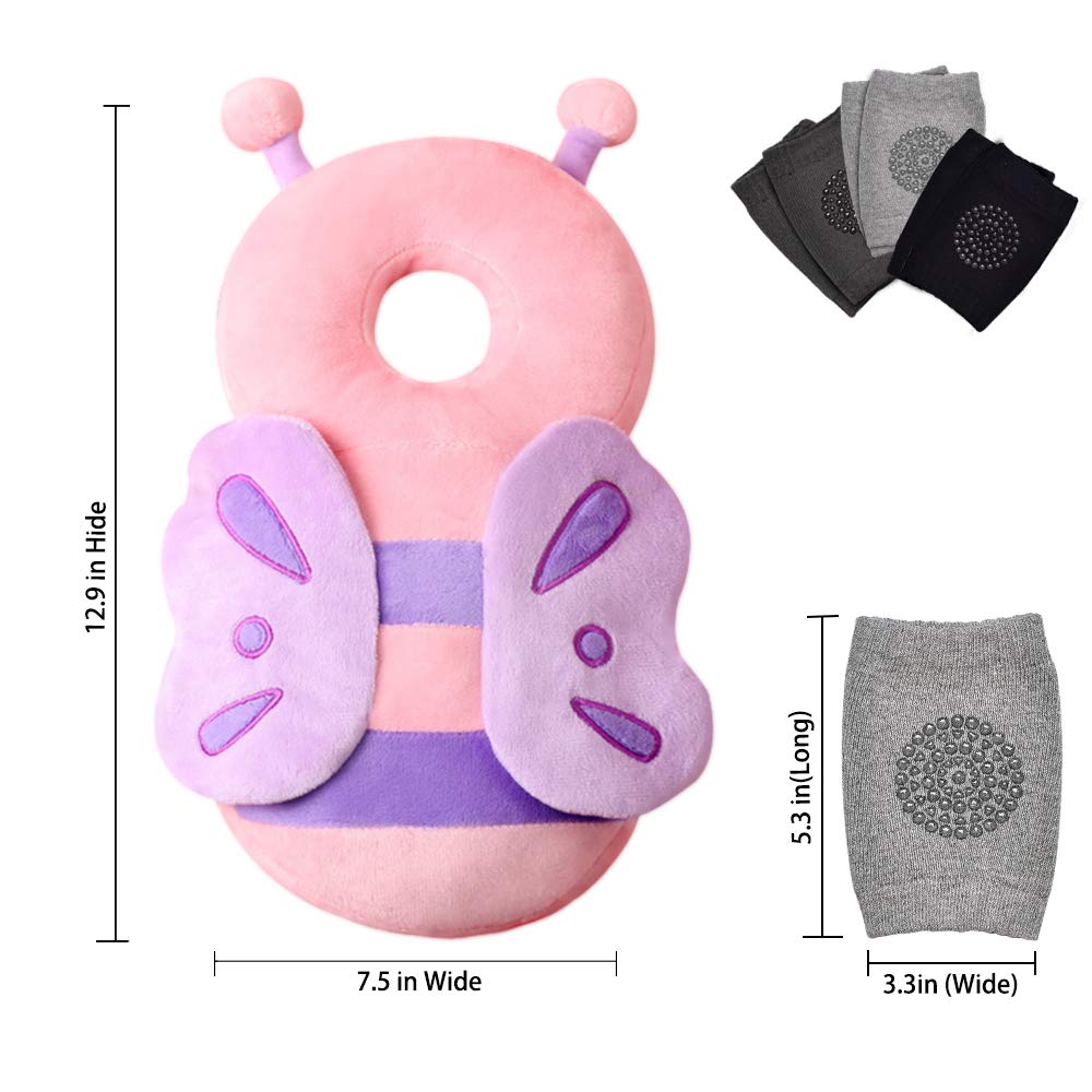 Okydoky baby wearing head protector during crawling shows calm, engaged play.