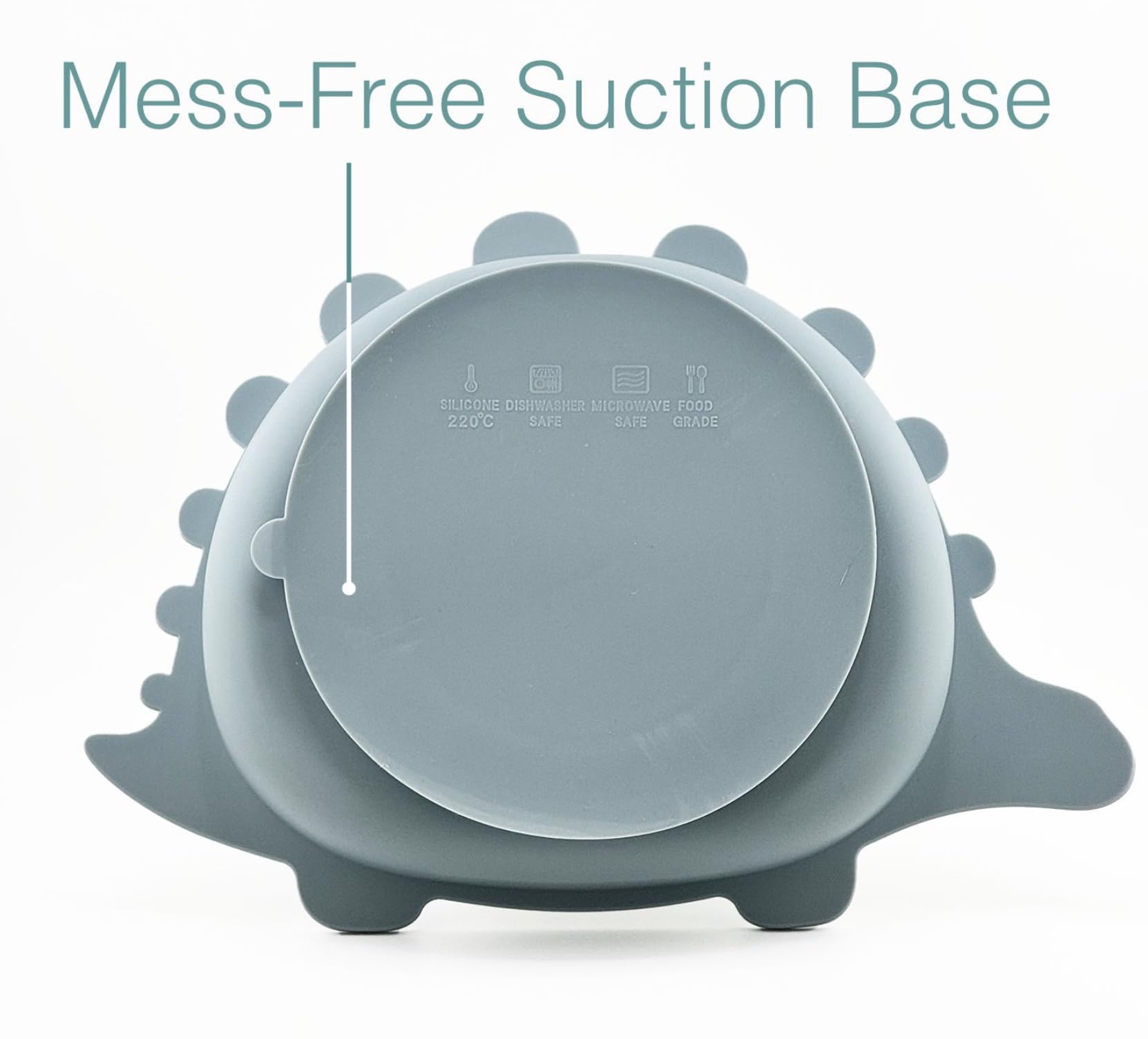 OLA Dinosaur plate on table shows baby-friendly size for developing motor skills