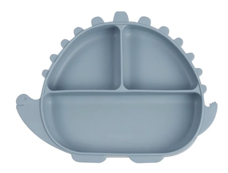 OLA Dinosaur suction-base plate demonstrates spill-proof mealtime for less mess