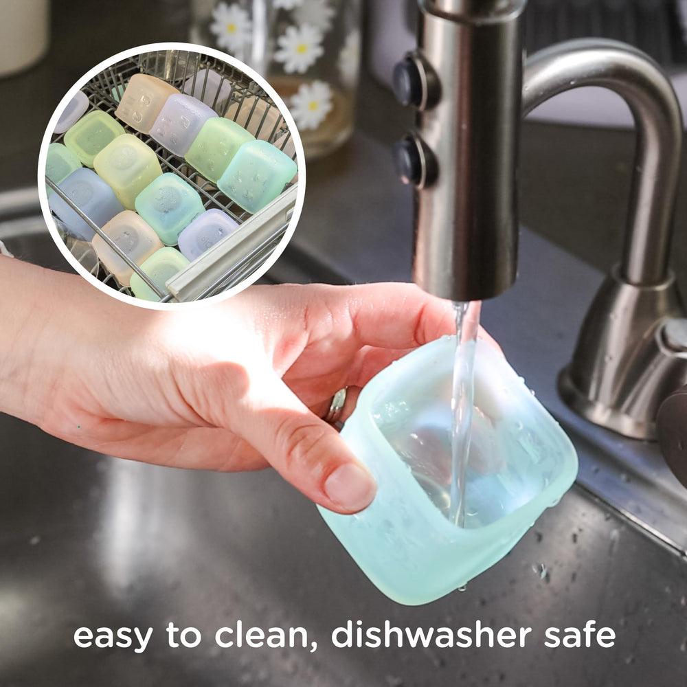 Olababy Clear Sense stackable design saving kitchen and freezer space.
