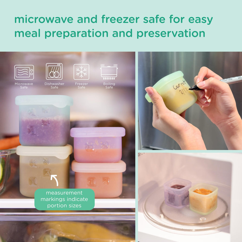 Olababy Clear Sense top-rack dishwasher-safe jars for easy cleaning.