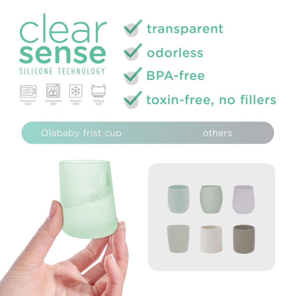 Olababy First Cup is dishwasher safe for quick cleanup.