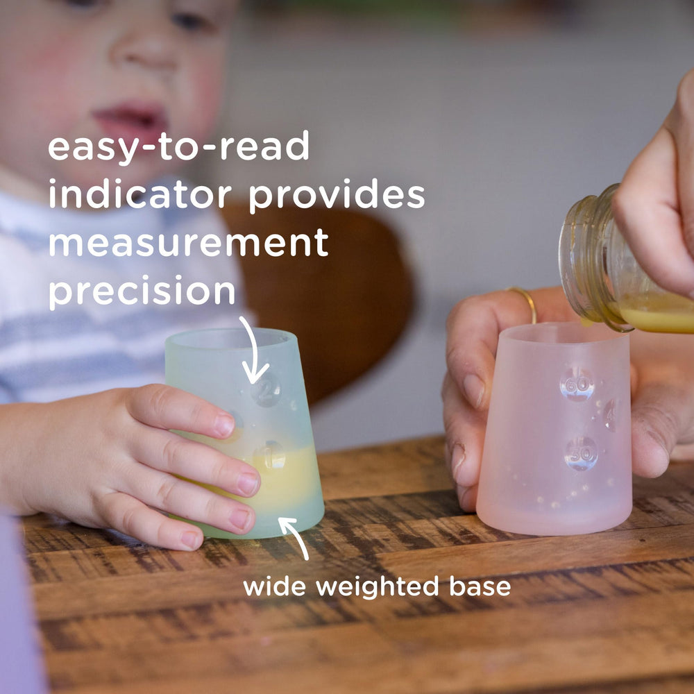 Olababy First Cup see-through indicator aids measuring intake.