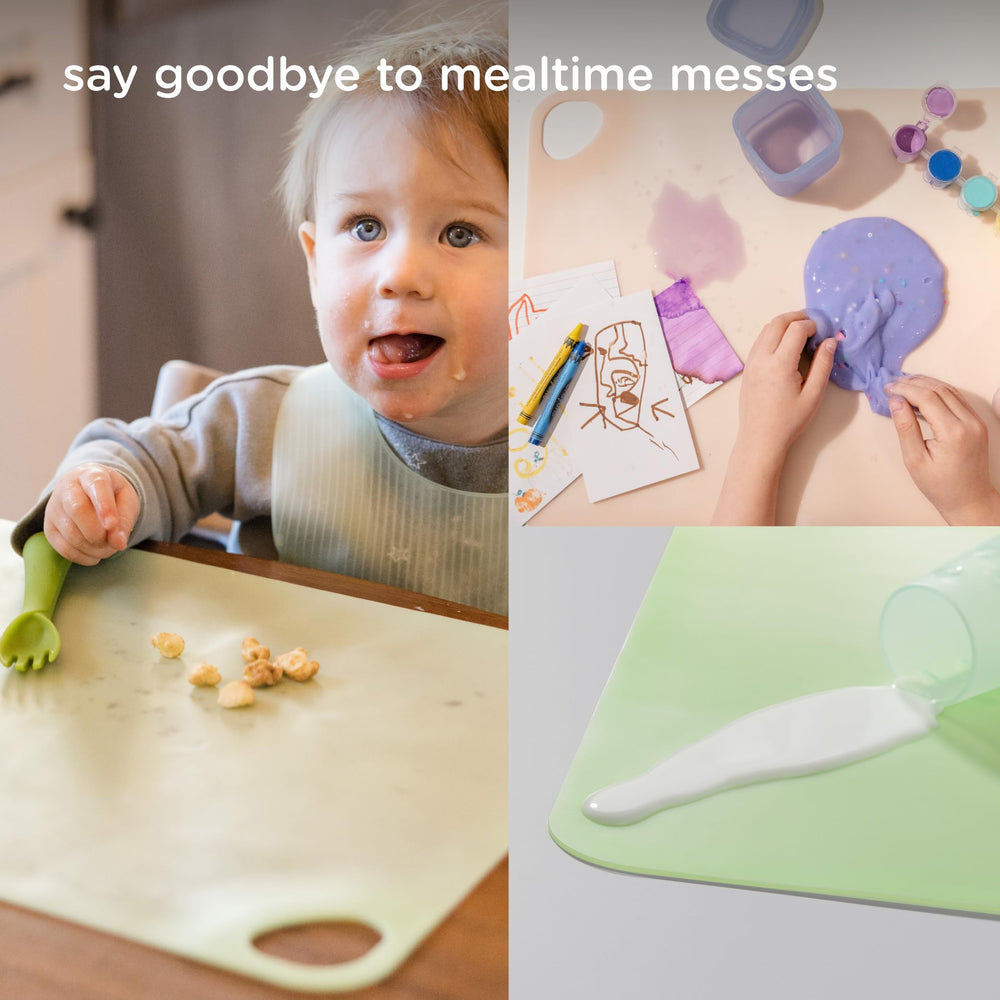 Olababy Fold N Go silicone placemat showing waterproof silicone surface