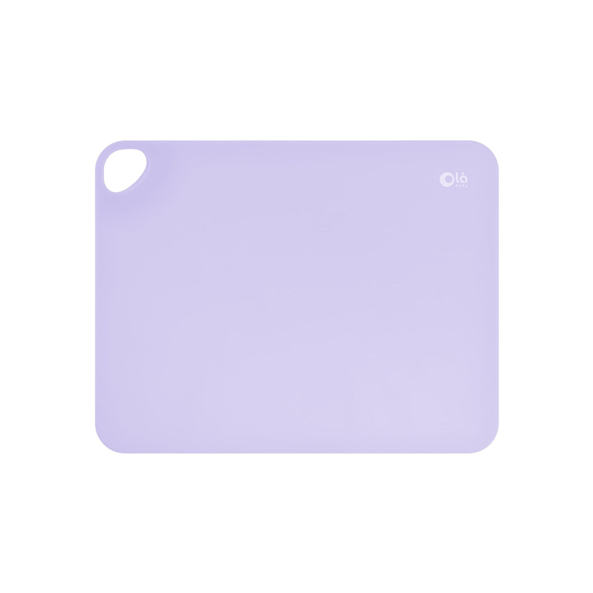 Olababy Fold N Go lilac flatlay placemat for mess-free meals.