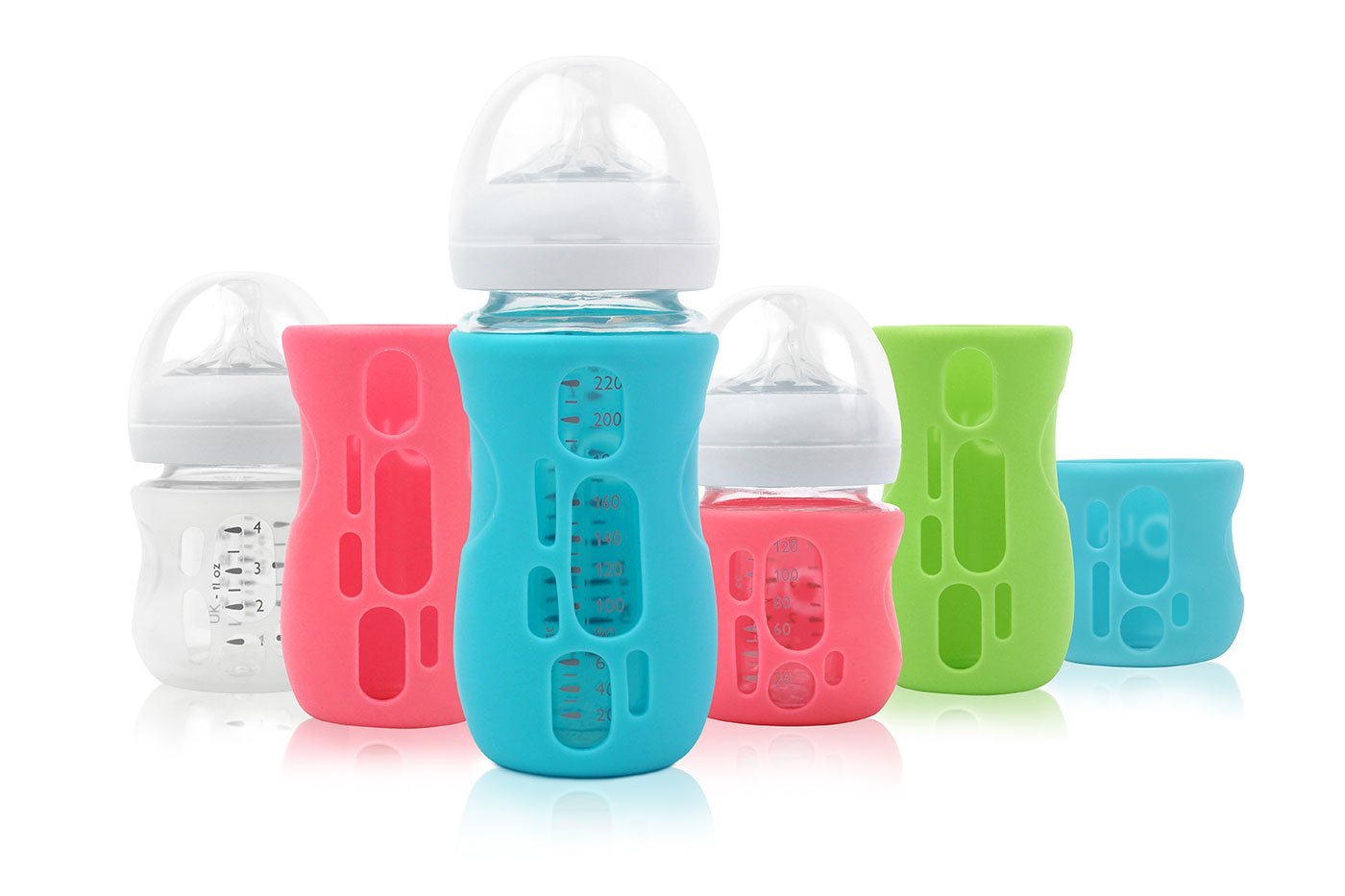 Olababy sleeve complements 8 oz Avent glass bottles for safe feeding