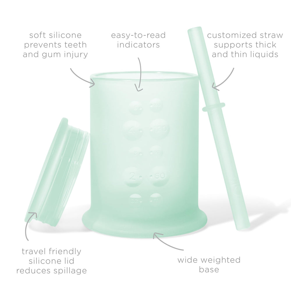 Olababy weighted-base cup provides stable, mess-free practice for tiny hands