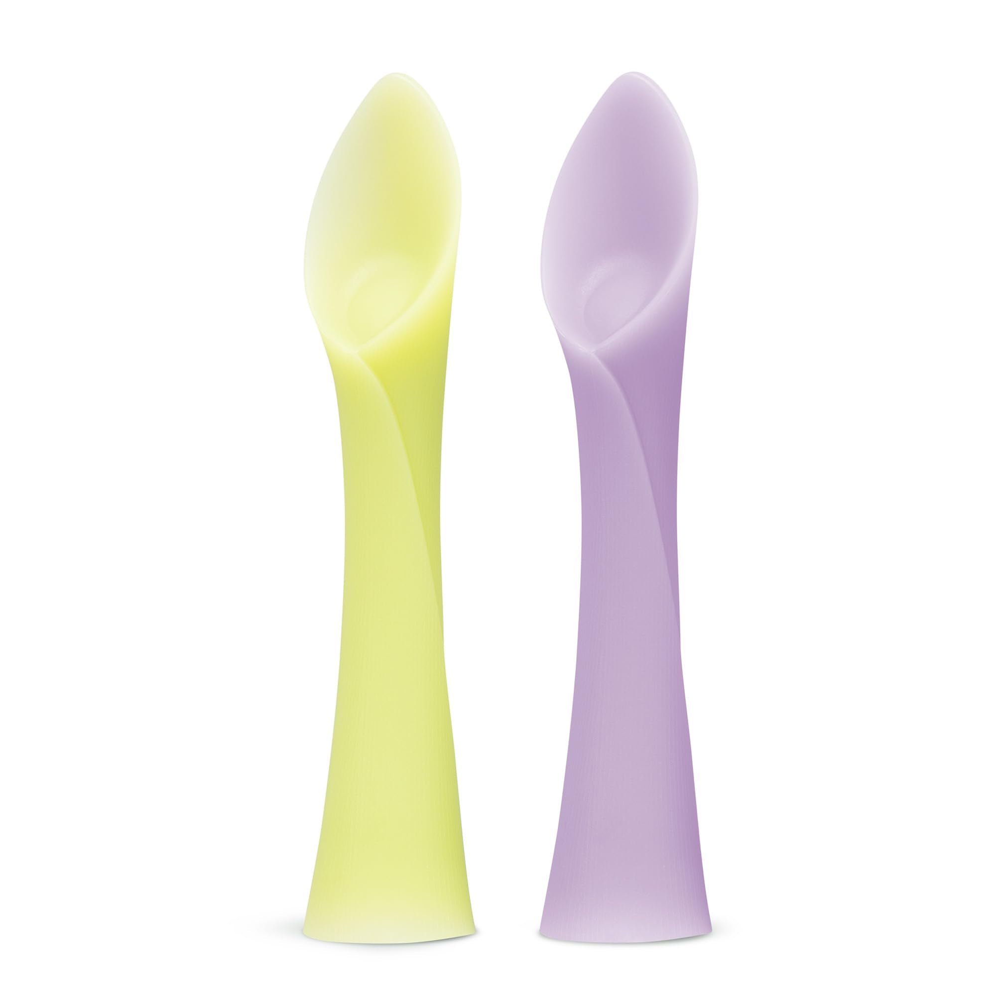 Olababy soft-tip training spoon lemon closeup for safe, gentle BLW feeding