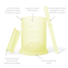 Olababy training cup see-through silicone shows liquid level for easy portion control.