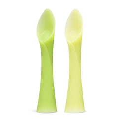 Olababy training spoon kiwi soft-tip closeup shows gentle silicone for safe feeding