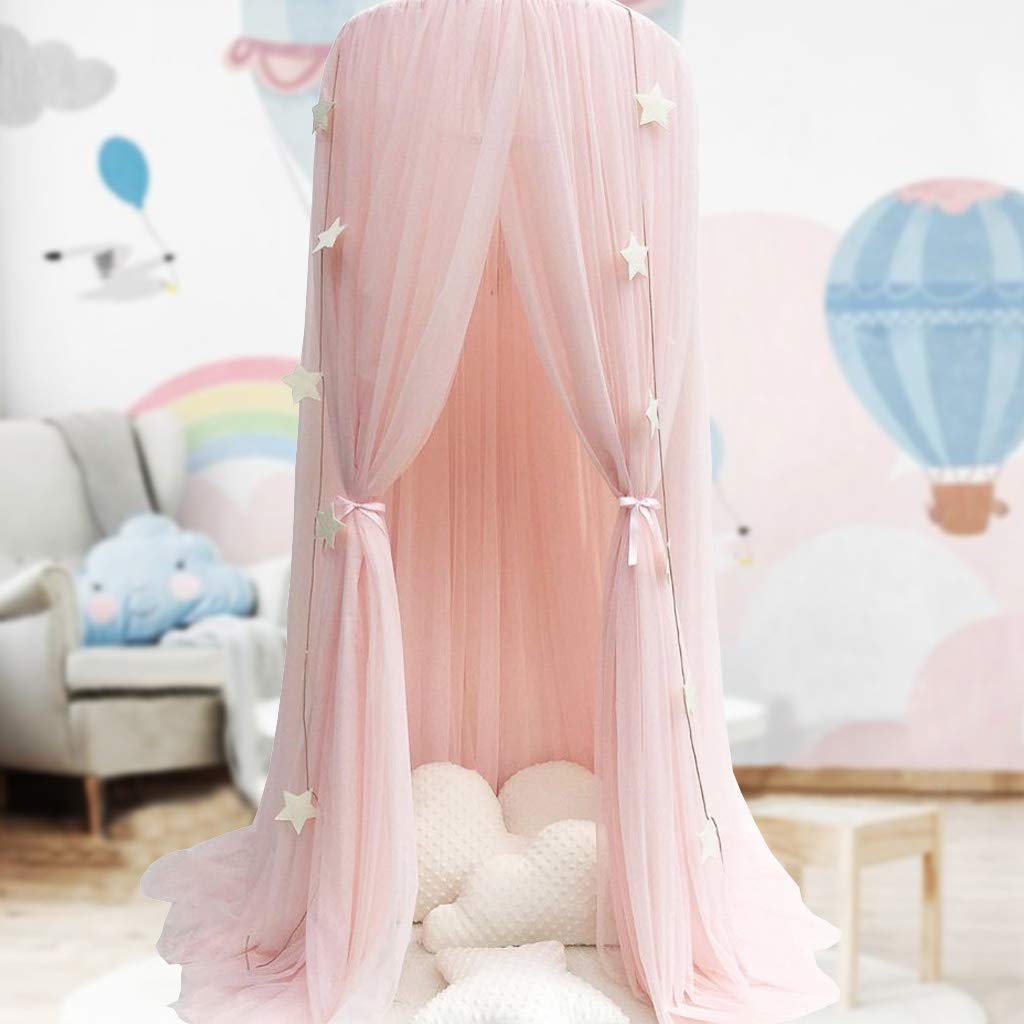 OldPAPA bed canopy princess castle dome pink creates a dreamy sleep space for your child.