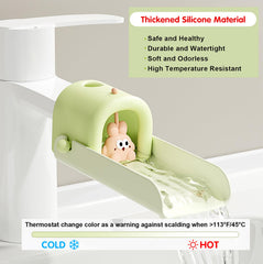 OLEWELL faucet extender green side view shows slim profile and comfortable reach