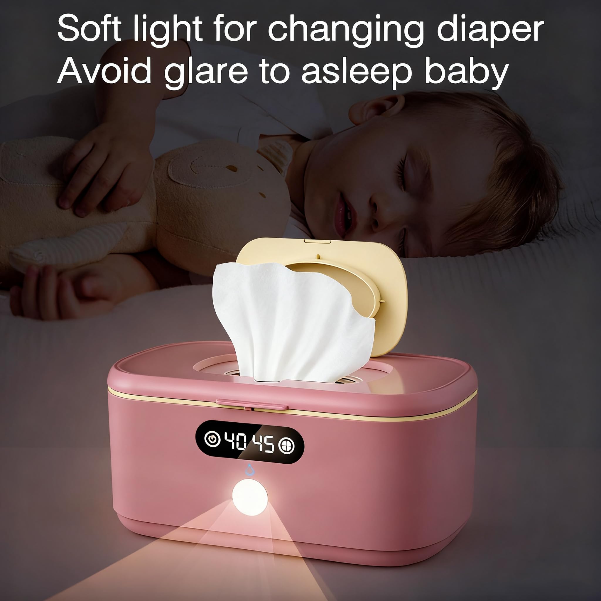 Olfjurk Wipe Warmer beige night light aids midnight diaper changes without glare.