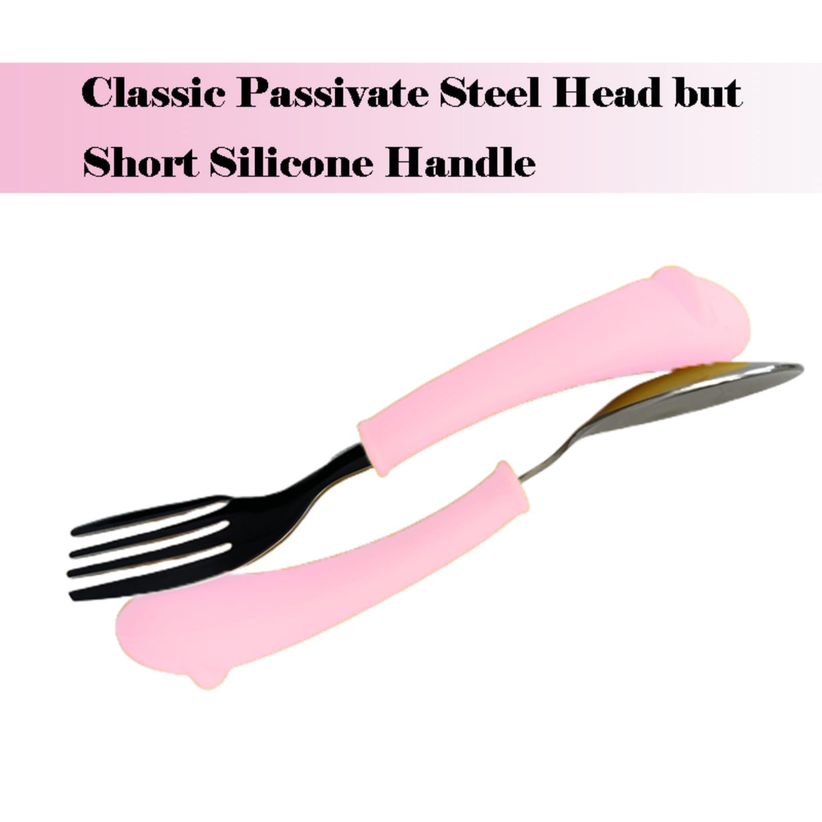 Oligey pink silicone baby fork designed for comfortable self-feeding