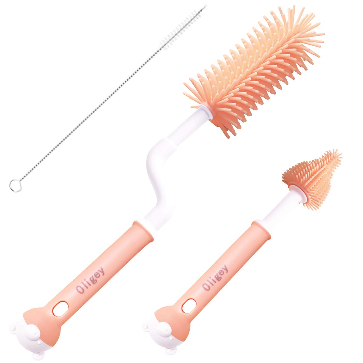 Oligey silicone baby bottle brush 360-degree rotation for thorough corner cleaning