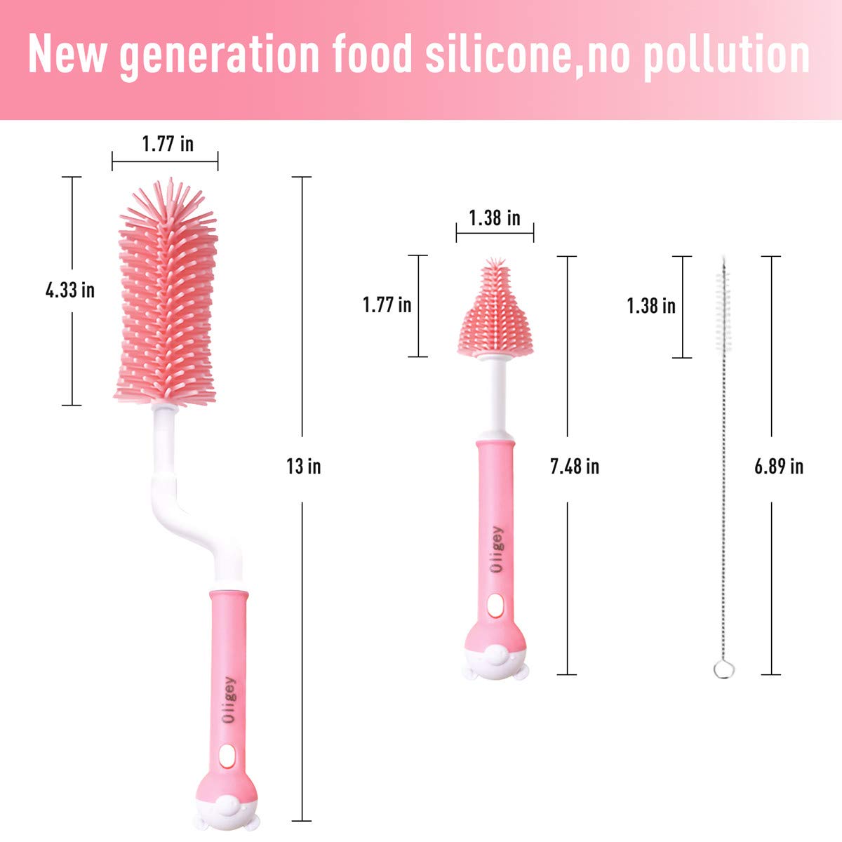Oligey silicone bottle brush three-in-one cleaning kit handles nipples and bottles gently.
