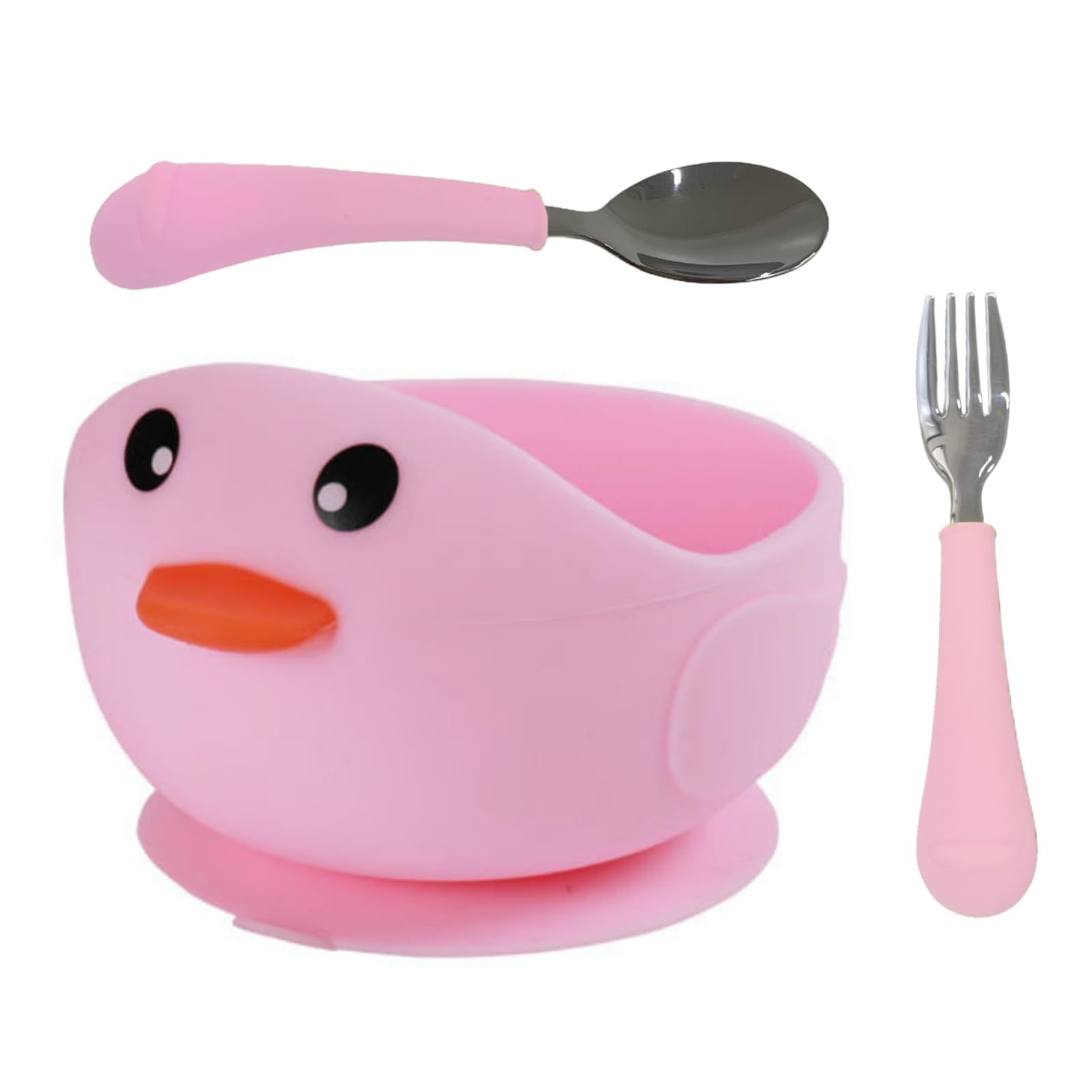 Oligey silicone toddler bowl with suction and duck design in pink keeps meals mess-free