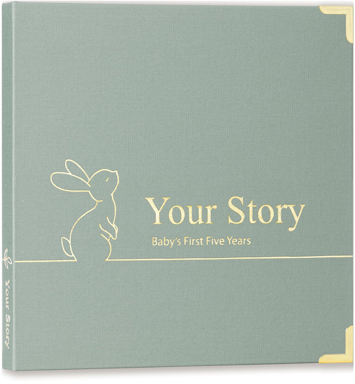 Olive & Lark baby book cover in sage green, premium keepsake for memories.