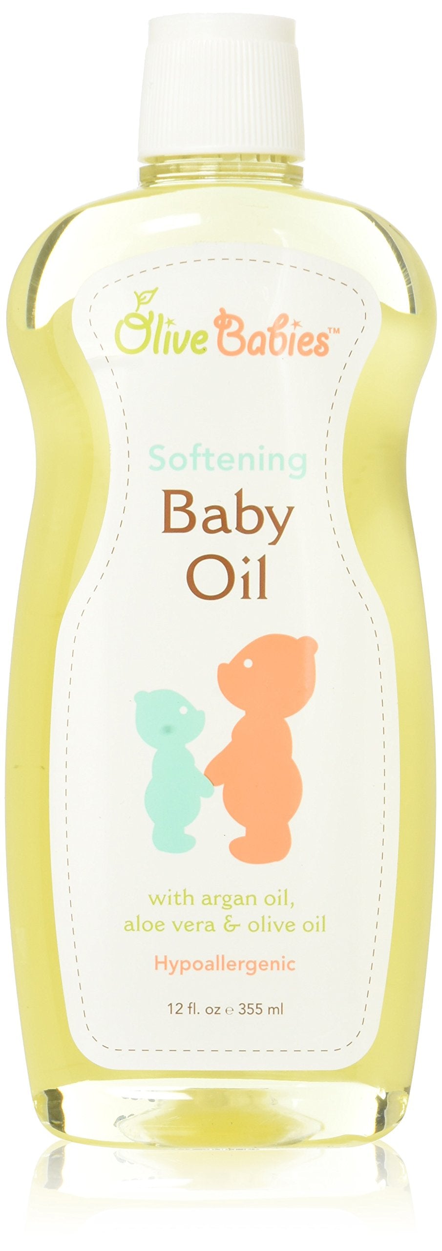 Olive Babies Baby Oil argan-aloe-olive bottle demonstrates rich, gentle hydration for delicate skin.