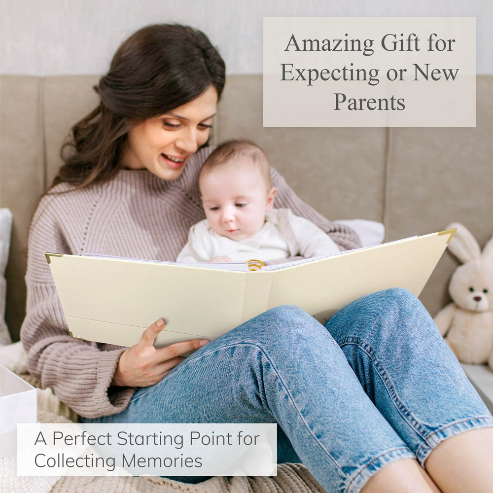 Olive & Lark baby book spine highlighted with gold foil for durable daily use.