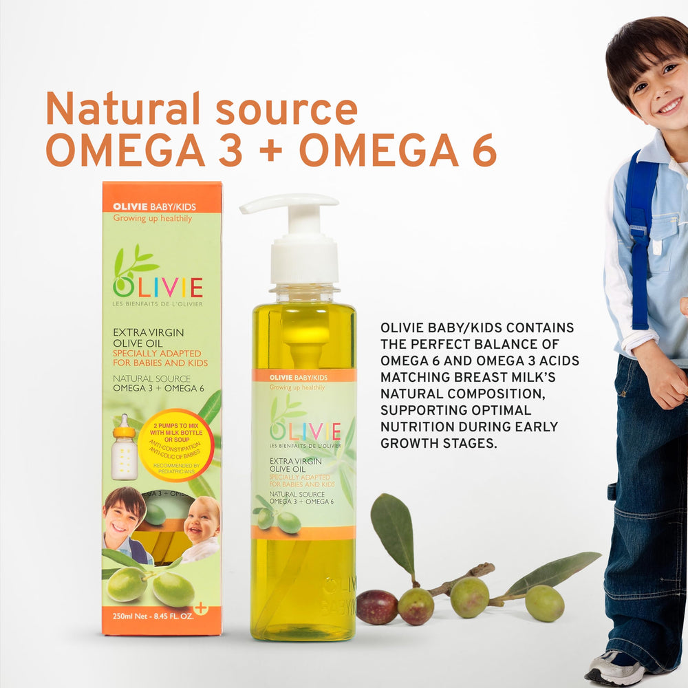 OLIVIE baby formula mix olive oil illustrating easy feeding integration.