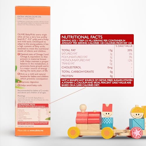 OLIVIE omega-3 baby oil supplement highlights kid-friendly omega balance.