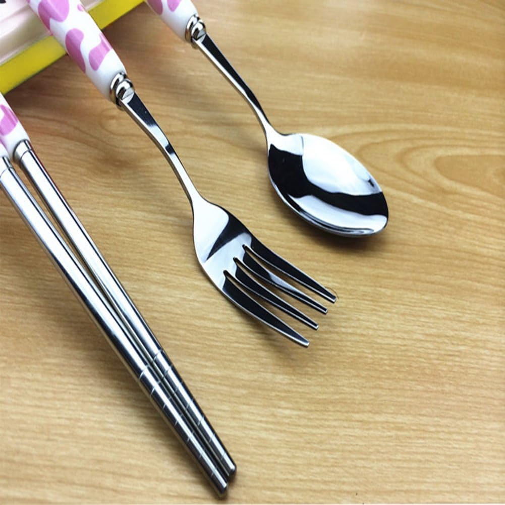 OLizee cow-pattern flatware fork showcases ceramic handle for kid-friendly meals on the go.