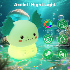 ollycasa Axolotl night light displaying seven colors for cozy evenings.