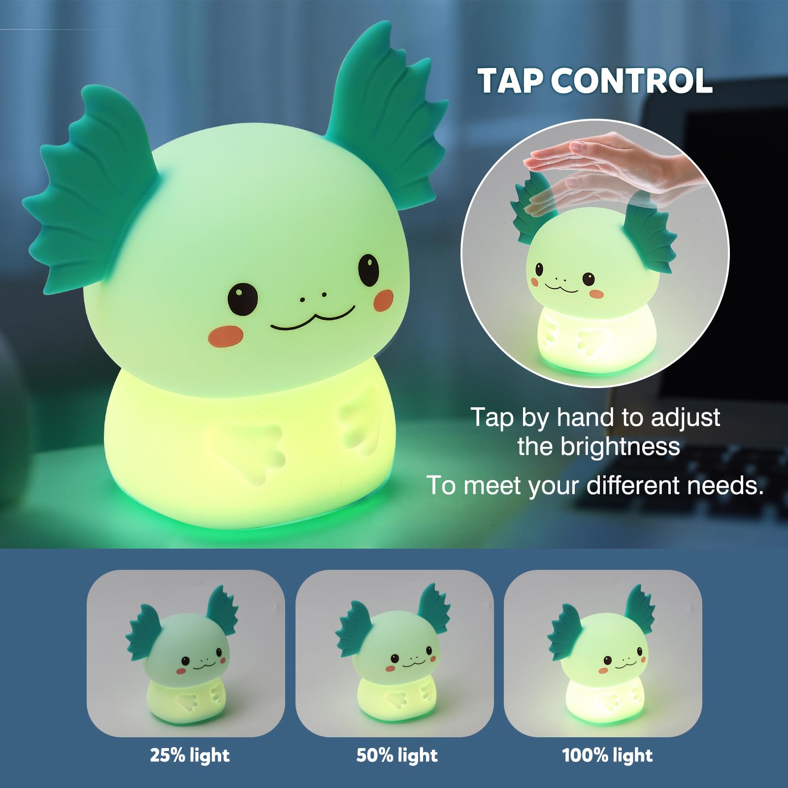 ollycasa Axolotl night light enhances kids room decor with whimsy.