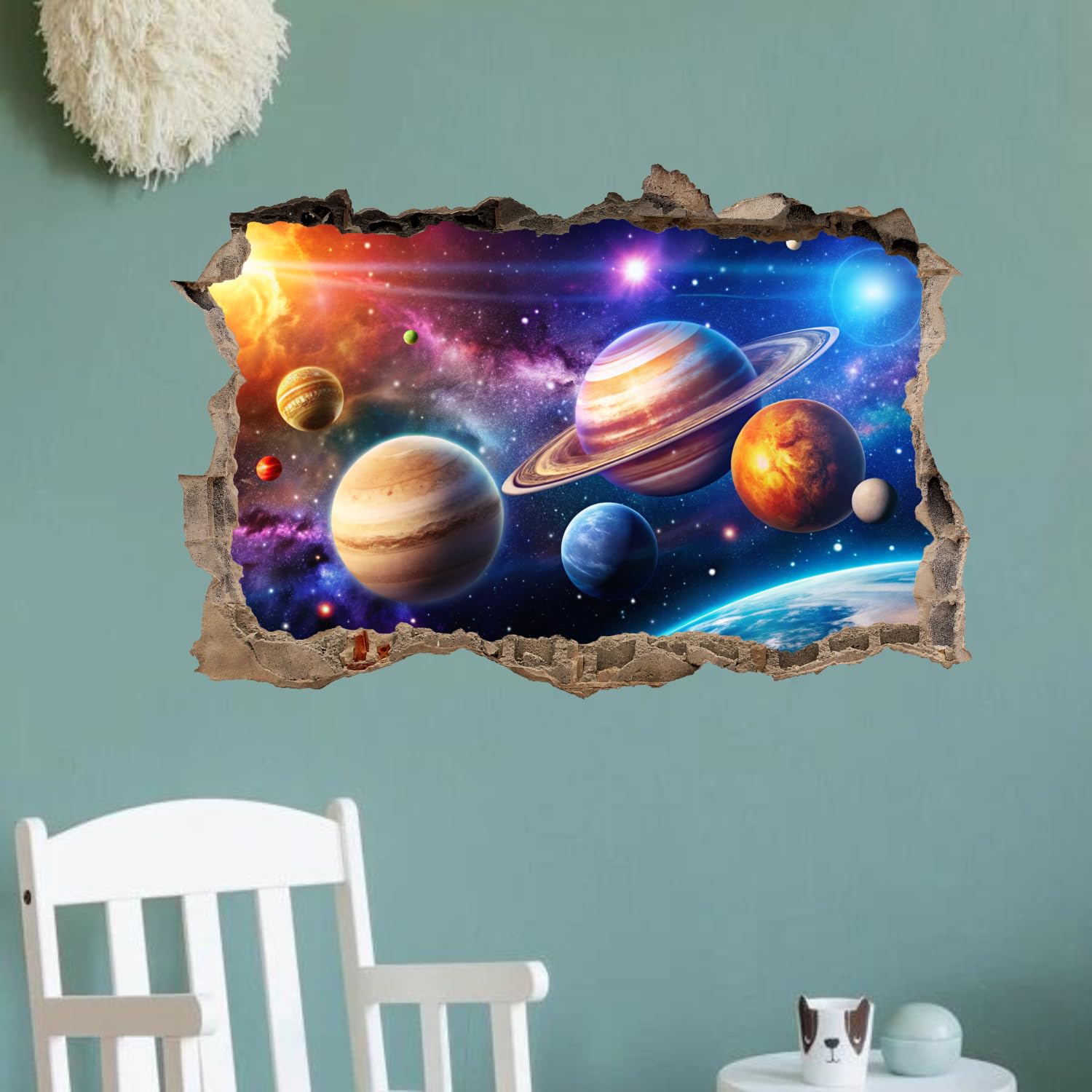 OLMXA 3D space wall decal: solar system scene brightening nursery walls for curiosity