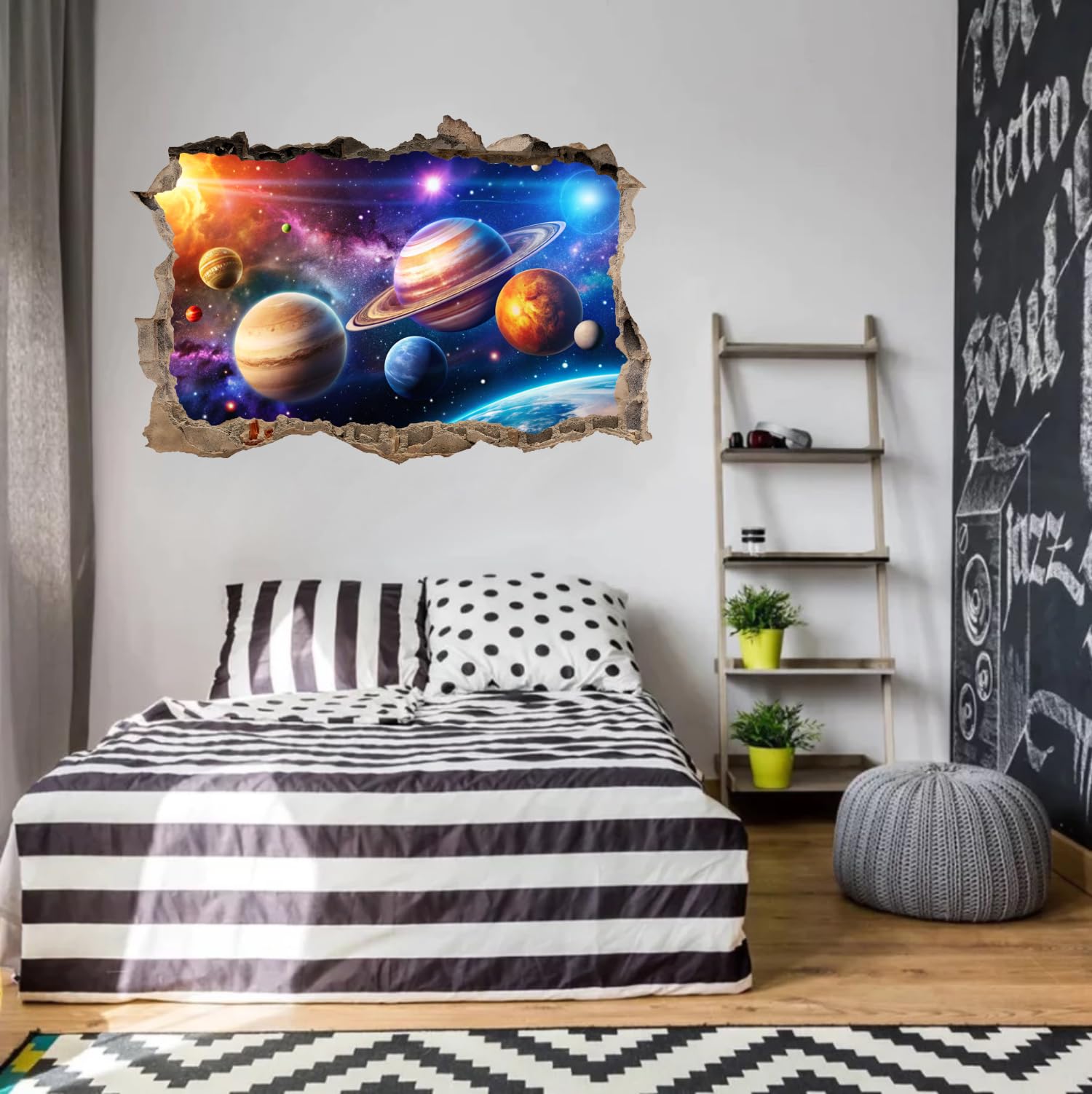 OLMXA solar system planets wall stickers: vivid HD detail for playroom decor