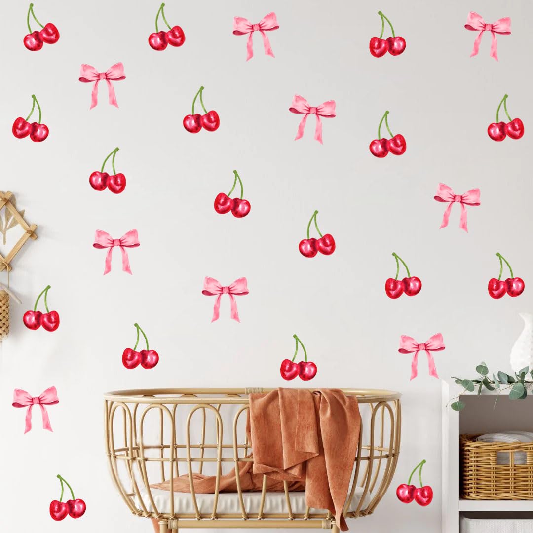 OLMXA watercolor cherry wall decals cherries close-up vibrant vinyl for nursery decor
