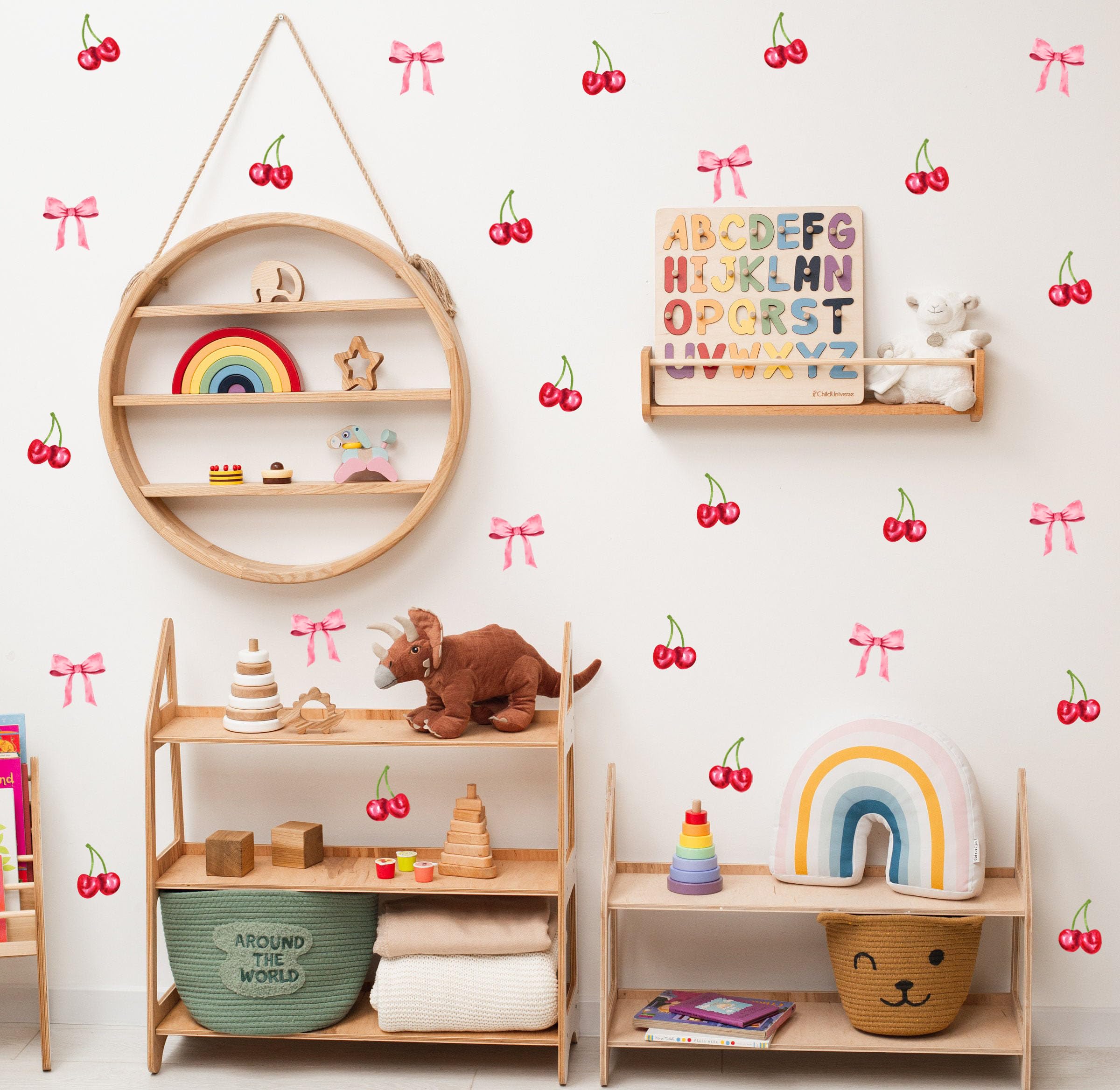 OLMXA watercolor cherry wall decals on-wall application demonstrates easy peel-and-stick use