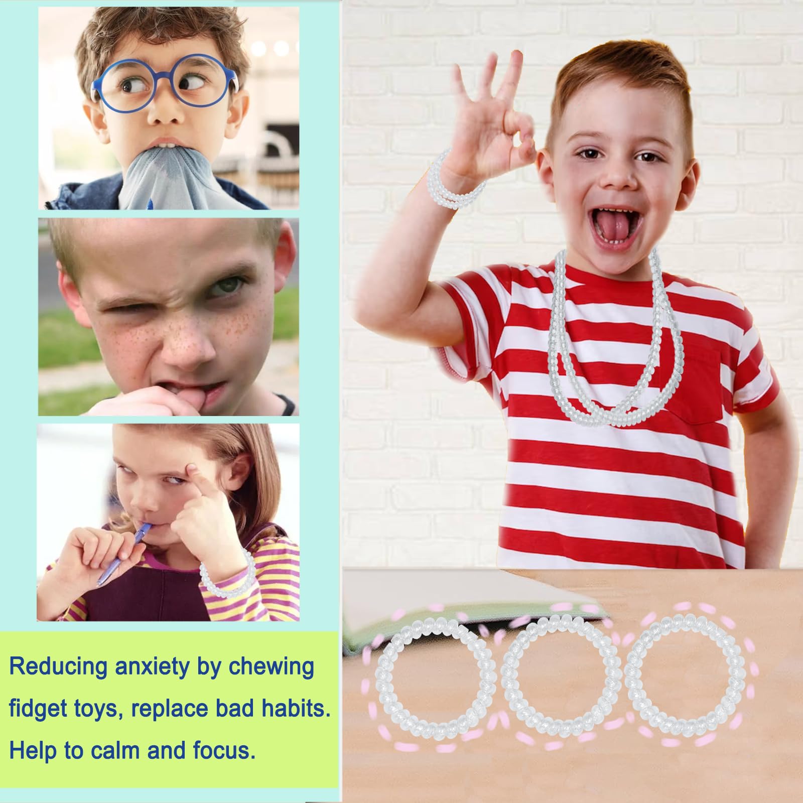 Olugu chew necklace in classroom setting demonstrates versatile sensory support for school days.