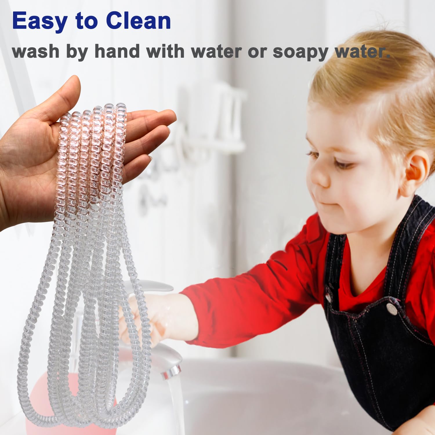 Olugu chew necklace being hand washed demonstrates easy cleaning after use.