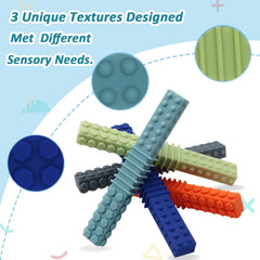 Olugu sensory chew-tubes close-up with textured surfaces for varied tactile input.