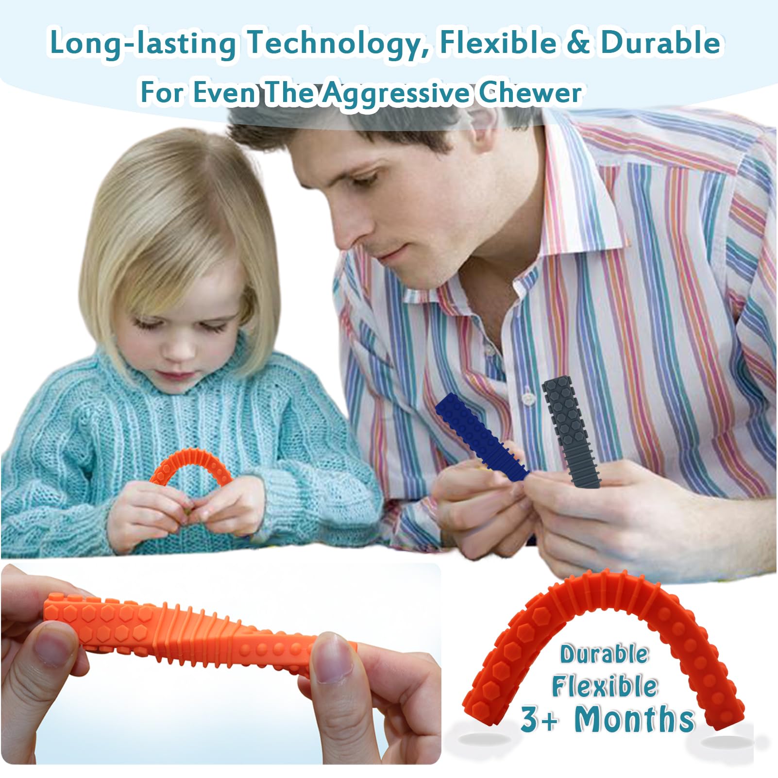 Olugu sensory chewy toys pack offers kid-friendly chewing aid for motor exploration.