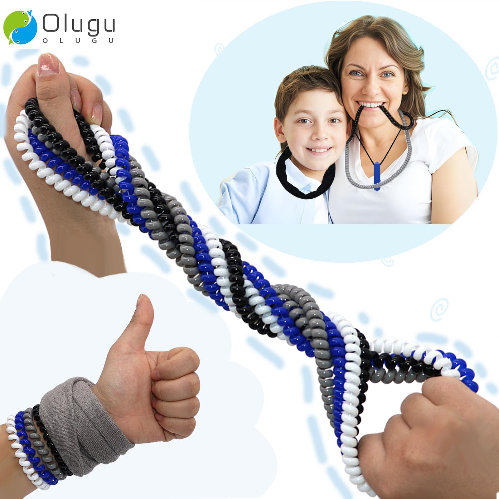 Olugu stretch coil chew necklaces offering calming twisting and stretching for restless hands