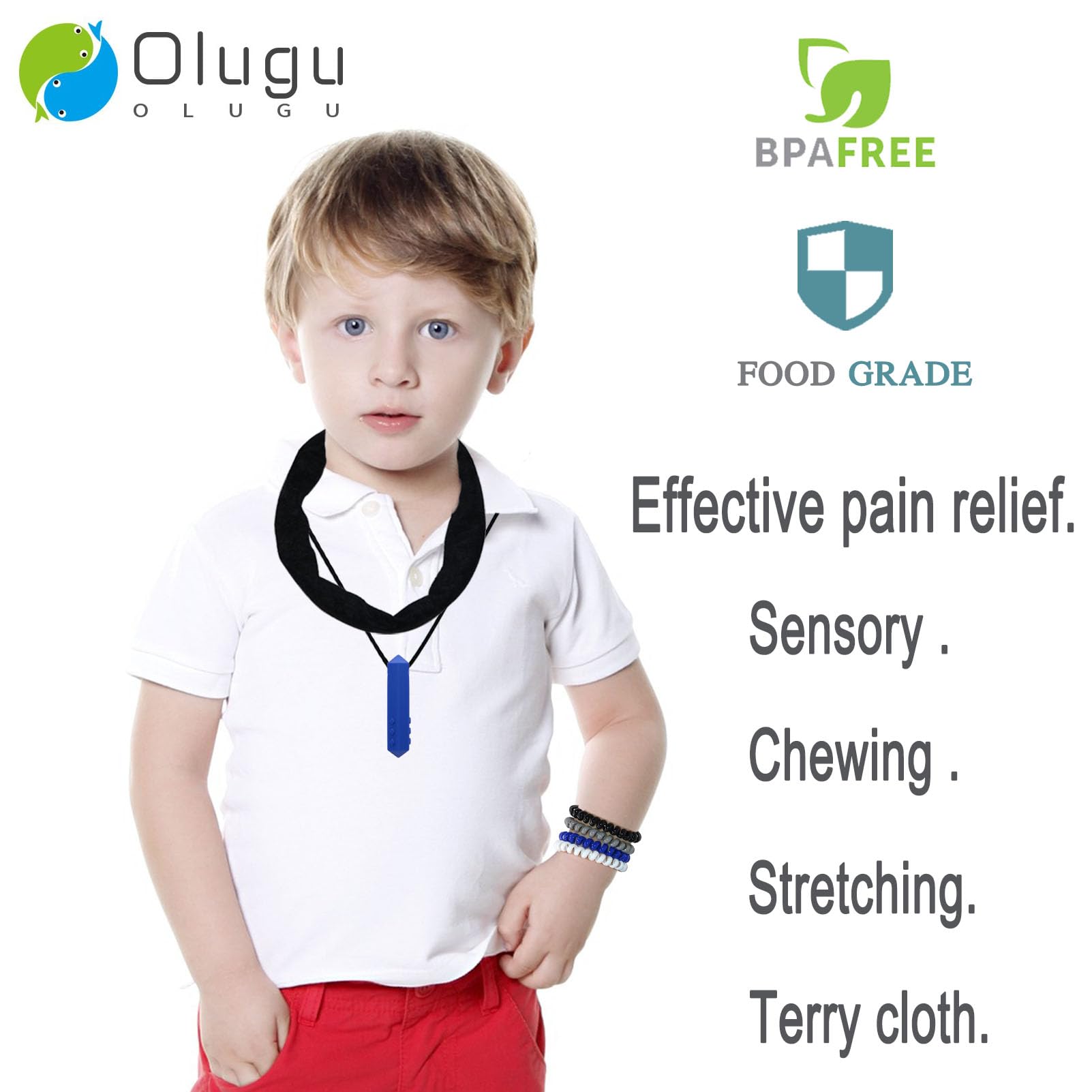 Olugu terry cloth textured chew necklaces for soothing chewing and stress relief