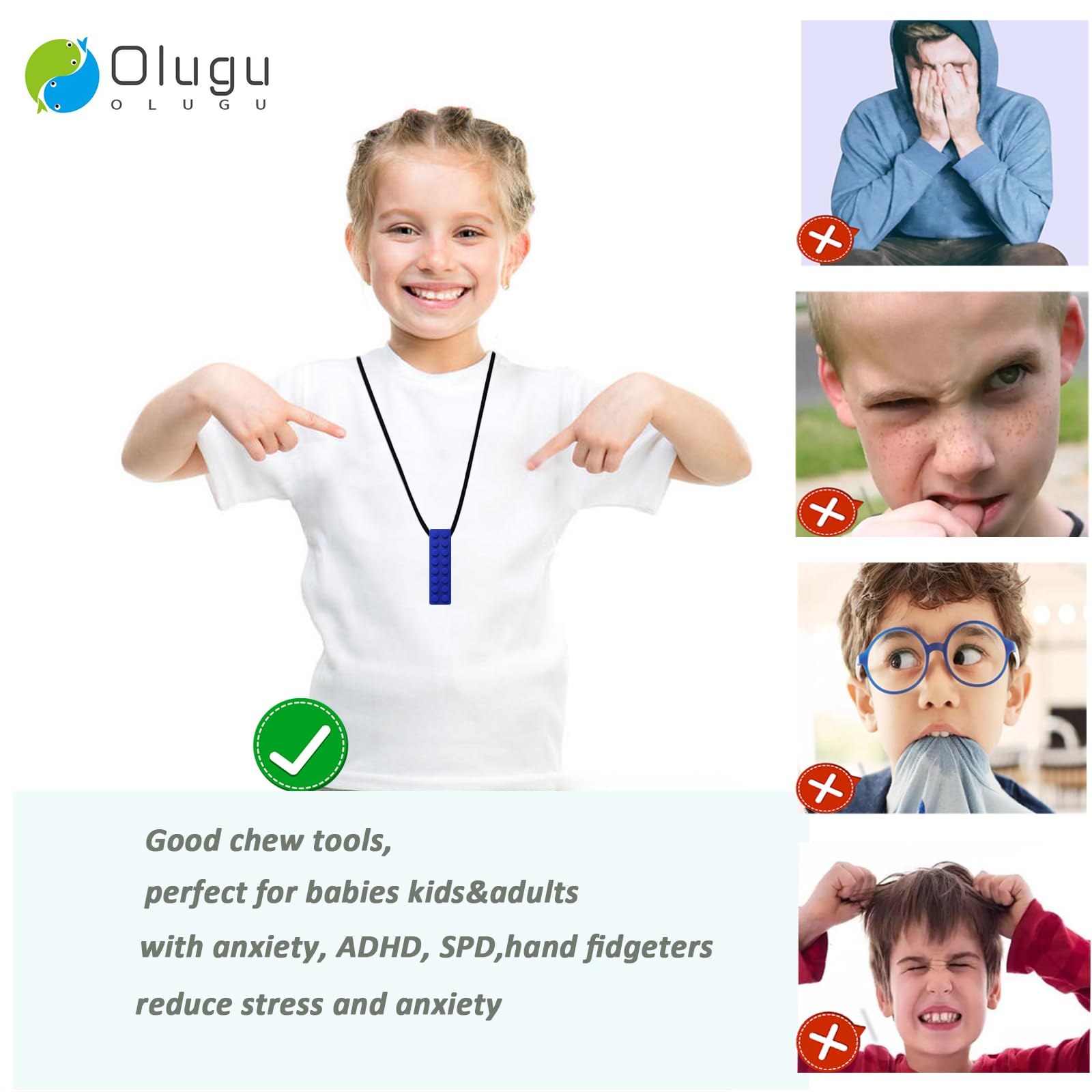 Olugu silicone teether necklace is easy to clean and dishwasher safe.