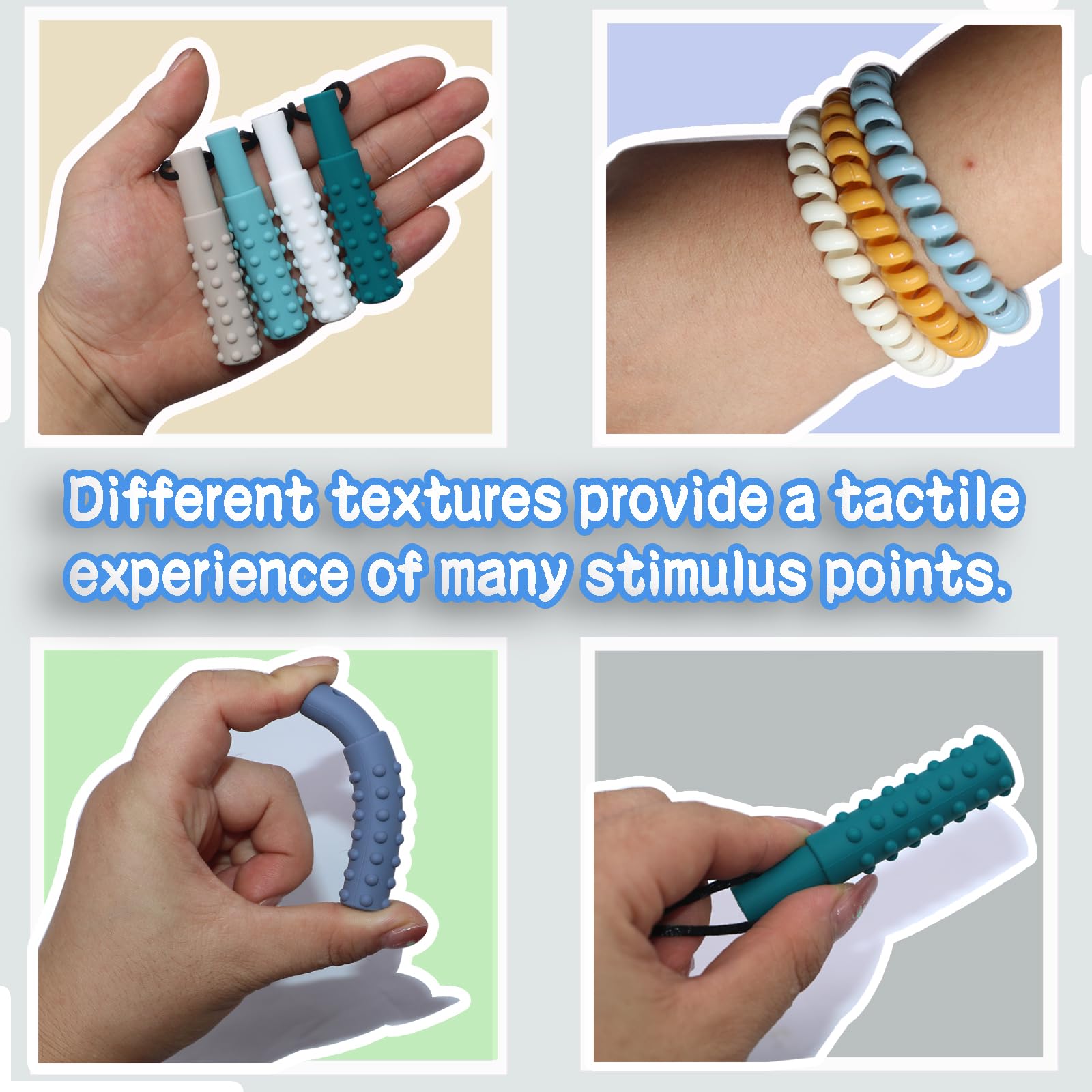 Olugu crayon-shape autism chew toy with bumps provides varied oral stimulation.