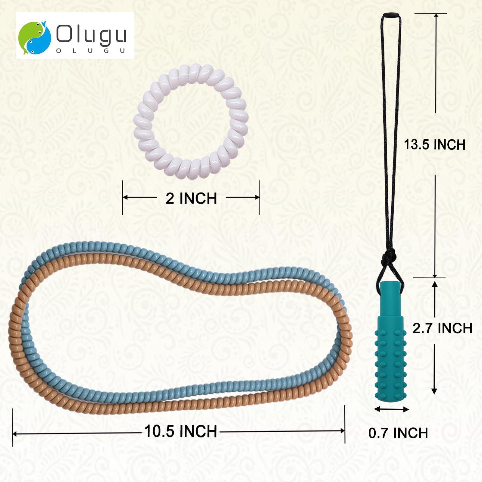Olugu Terry-cloth necklace texture offers soft chewing to vent stress safely.
