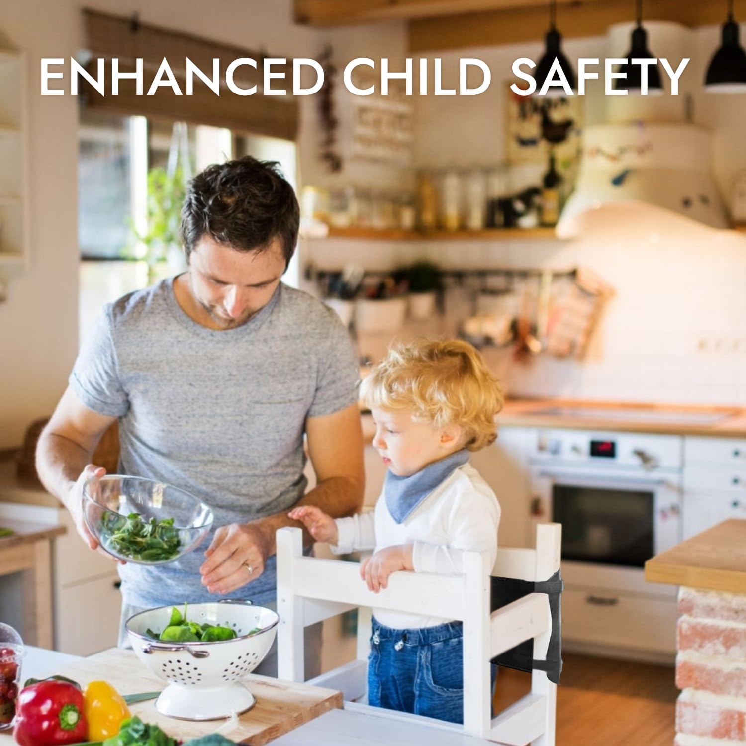 OLYMPE STORE wiggle-free fit keeps toddlers safe at the counter.