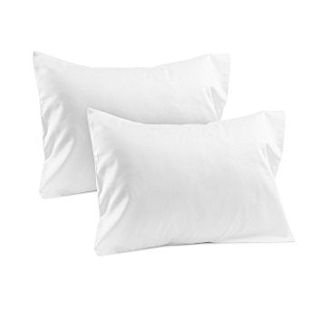 Om Bedding Collection toddler travel pillowcase front view in white, soft and breathable for on-the-go comfort