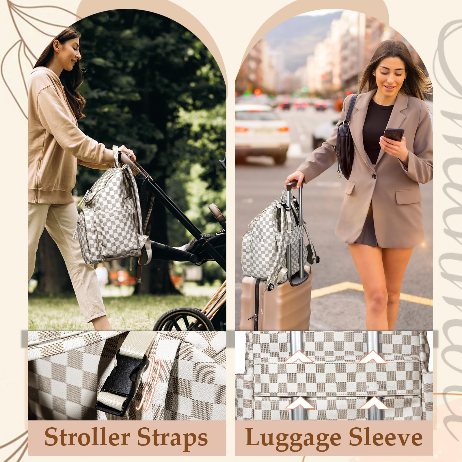 Omanmoli Checkered Diaper Bag Backpack luggage sleeve for travel