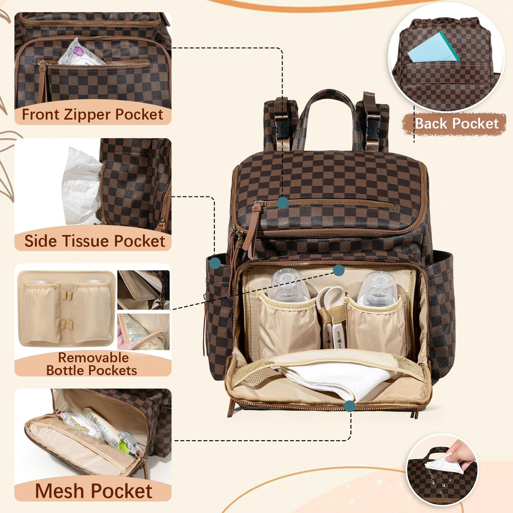 Omanmoli Checkered Diaper Bag changing pad included supports comfortable on-the-go changes