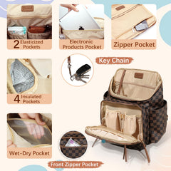 Omanmoli Checkered Diaper Bag stroller straps and luggage sleeve provide versatile travel options