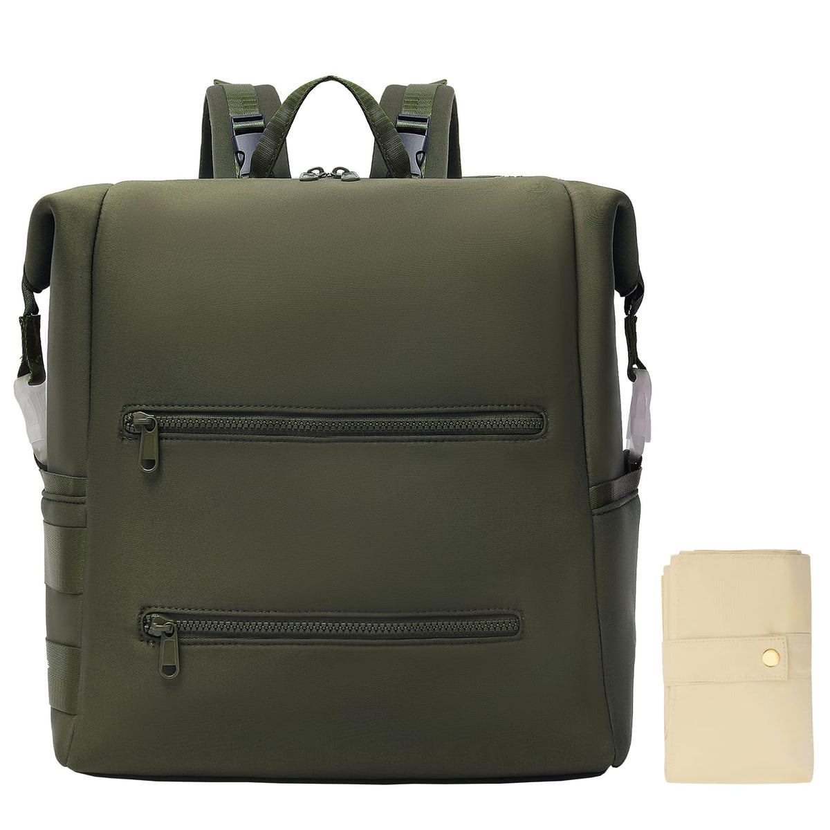 Omanmoli diaper backpack olive green front view for easy-access organization