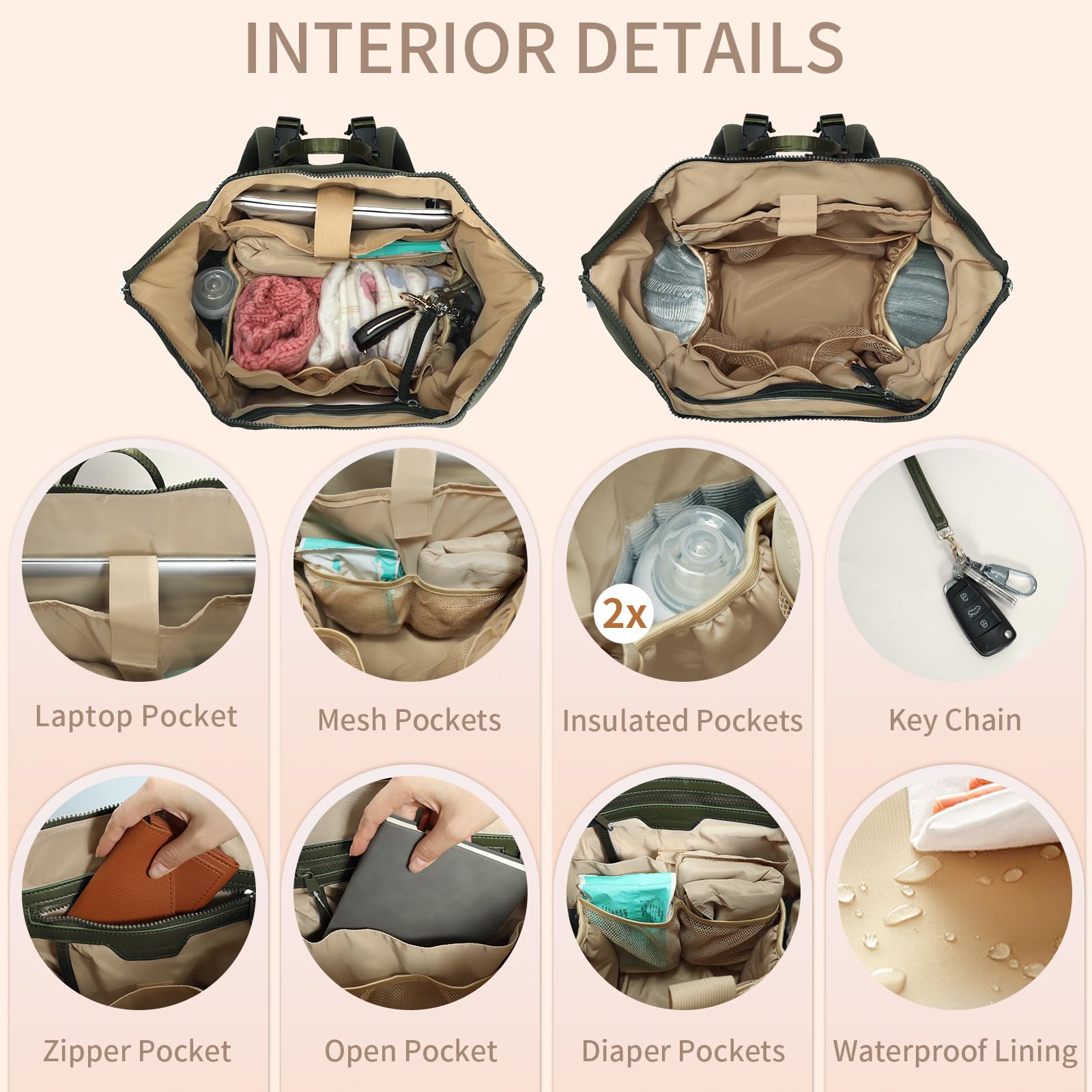 Omanmoli diaper backpack olive green stroller straps support hands-free outings